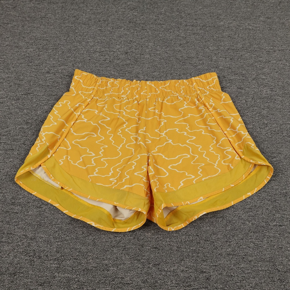 Athleta Shorts Womens Small Yellow Printed Mesh Racer Run Lined Running 4 In